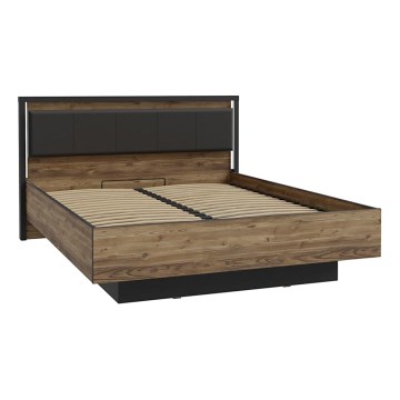 Lit double OREN 160x200 cm avec rangement, marron/noir