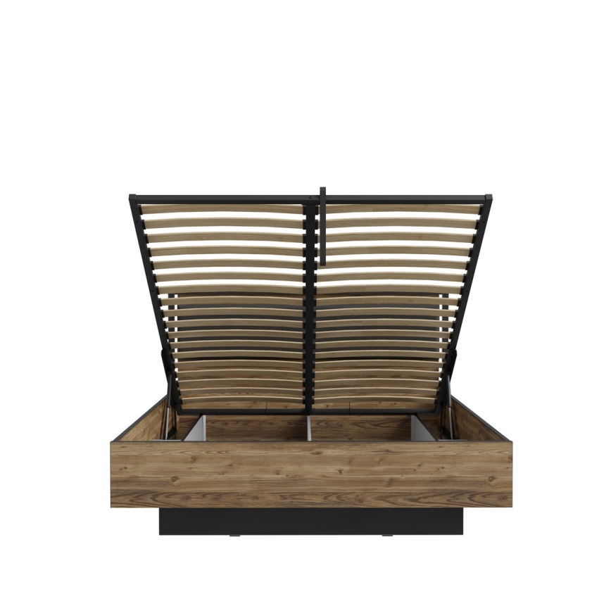 Lit double OREN 160x200 cm avec rangement, marron/noir