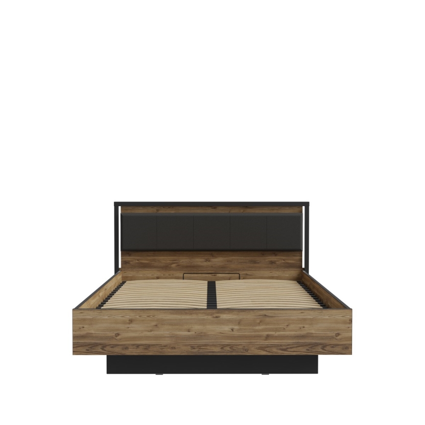 Lit double OREN 160x200 cm avec rangement, marron/noir