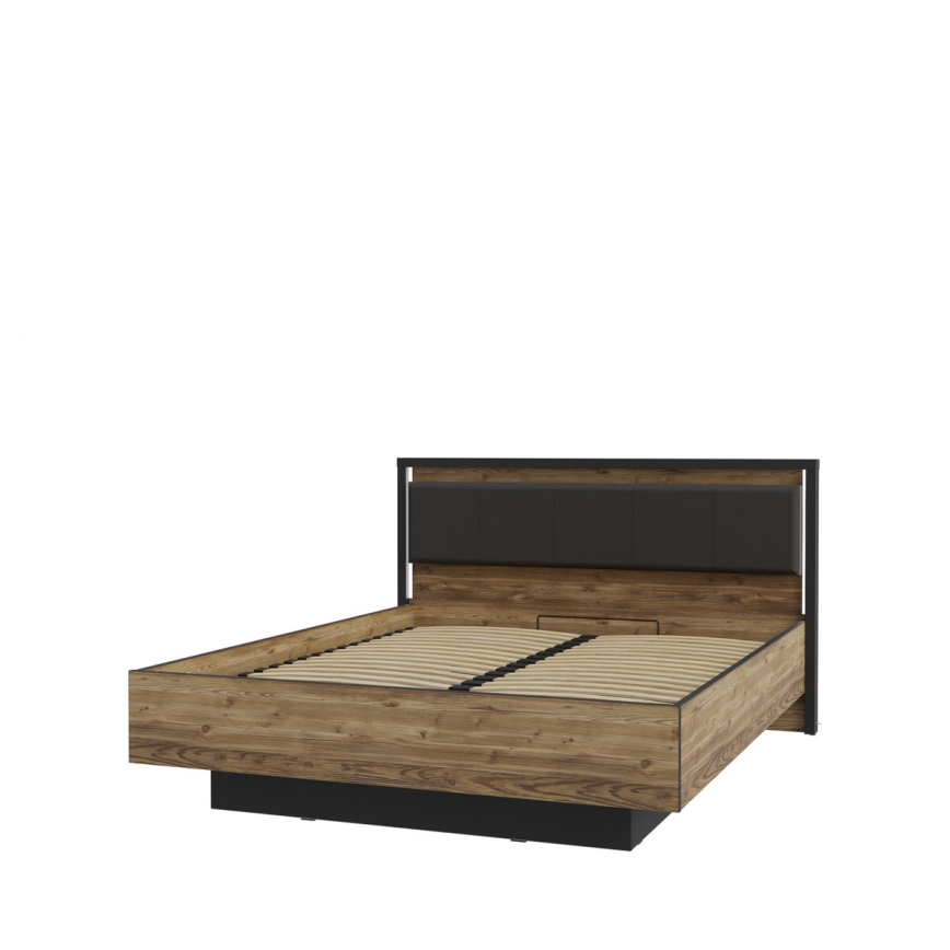 Lit double OREN 160x200 cm avec rangement, marron/noir