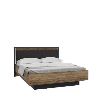 Lit double OREN 160x200 cm avec rangement, marron/noir