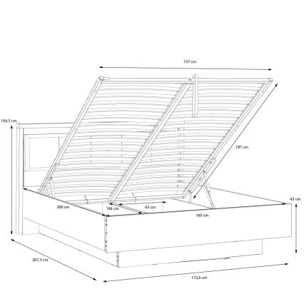 Lit double OREN 160x200 cm avec rangement, marron/noir