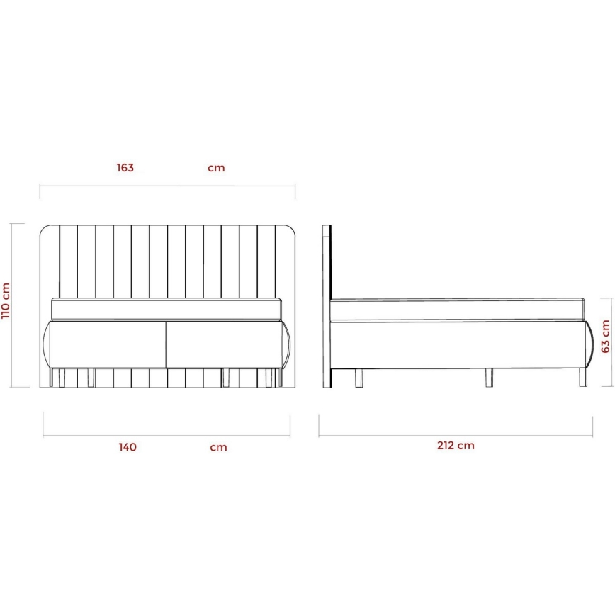 Lit double rembourré avec matelas et espace de rangement ALEXA 140x200 cm beige