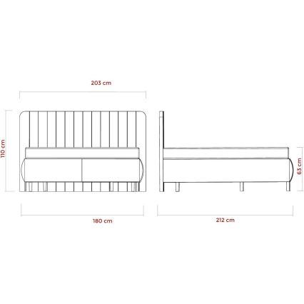 Lit double rembourré avec matelas et espace de rangement ALEXA 180x200 cm beige