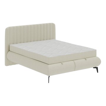Lit double rembourré avec matelas et espace de rangement ALEXA 180x200 cm beige