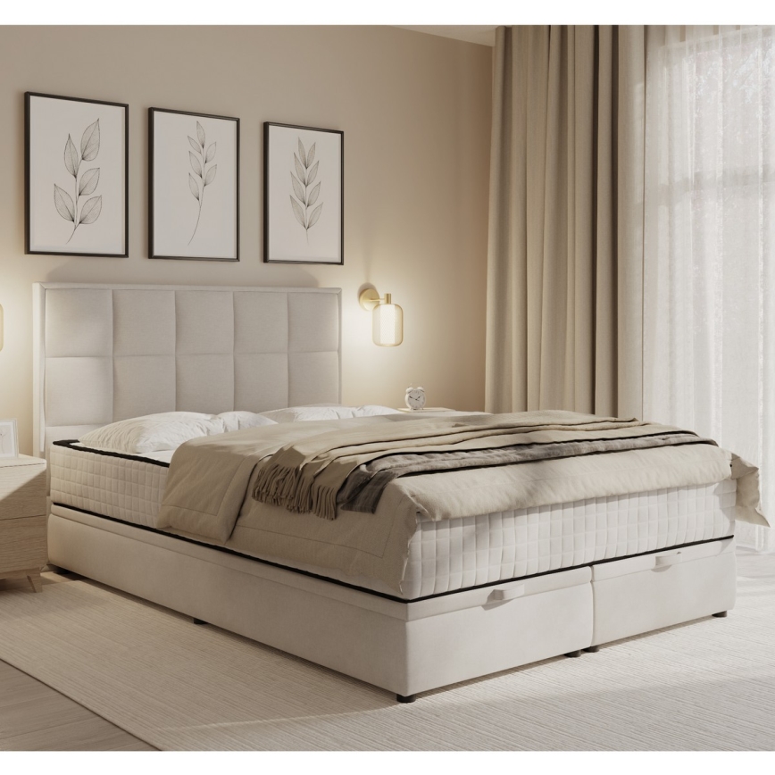 Lit double rembourré avec matelas et espace de rangement GRACE 180x200 cm beige