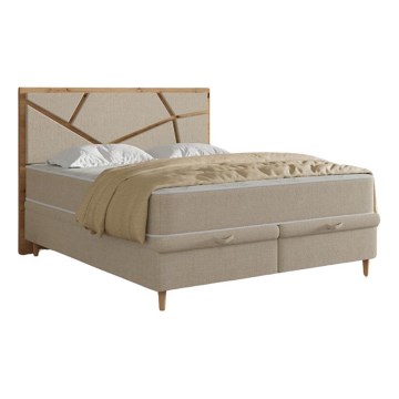 Lit double rembourré avec matelas et espace de rangement NAOMI 180x200 cm beige