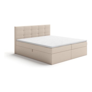 Lit double rembourré avec matelas et surmatelas, espace de rangement EMBER 160x200 cm beige