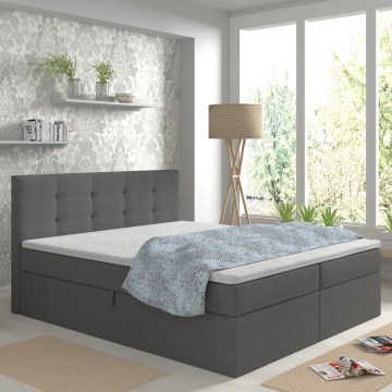 Lit double rembourré avec matelas et surmatelas, espace de rangement EMBER 180x200 cm anthracite