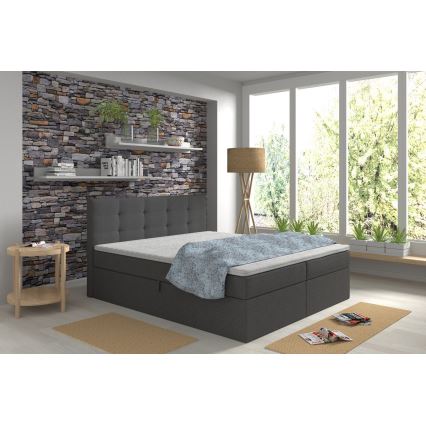 Lit double rembourré avec matelas et surmatelas, espace de rangement EMBER 160x200 cm anthracite