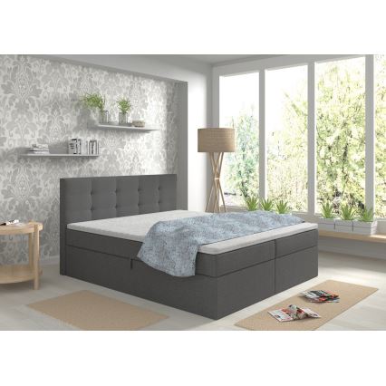 Lit double rembourré avec matelas et surmatelas, espace de rangement EMBER 180x200 cm anthracite