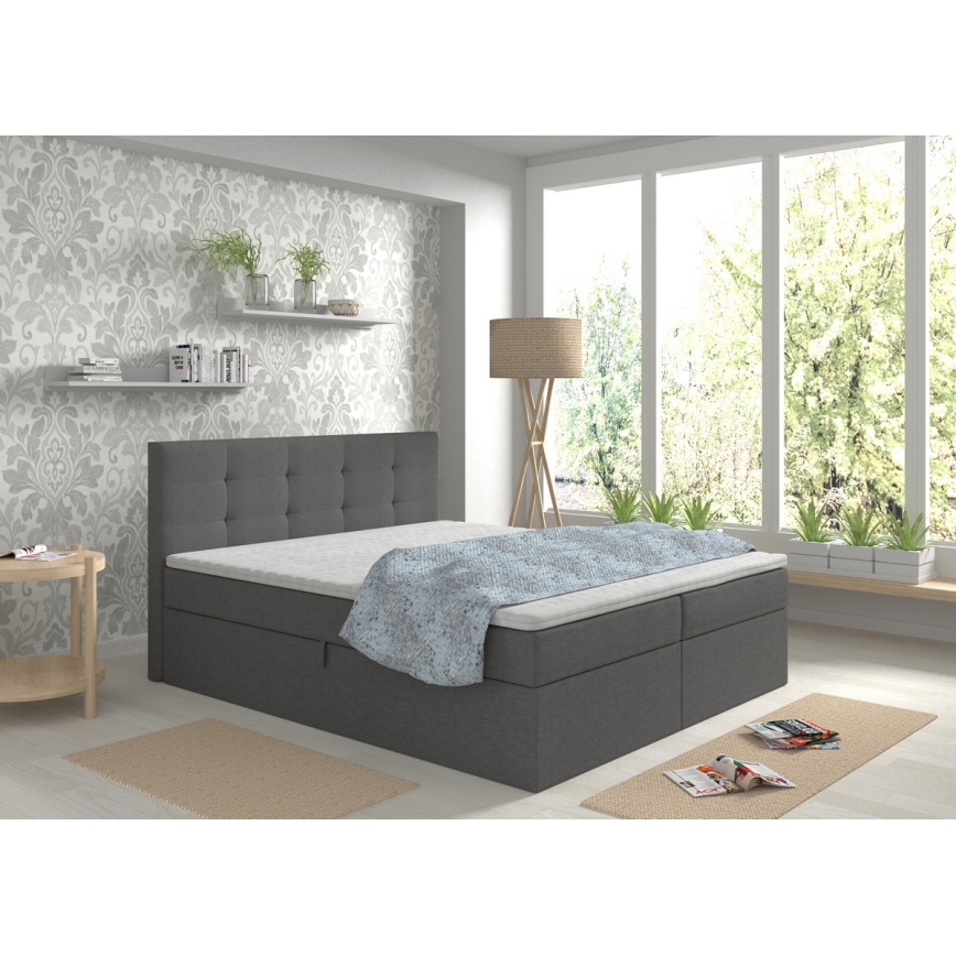 Lit double rembourré avec matelas et surmatelas, espace de rangement EMBER 180x200 cm anthracite