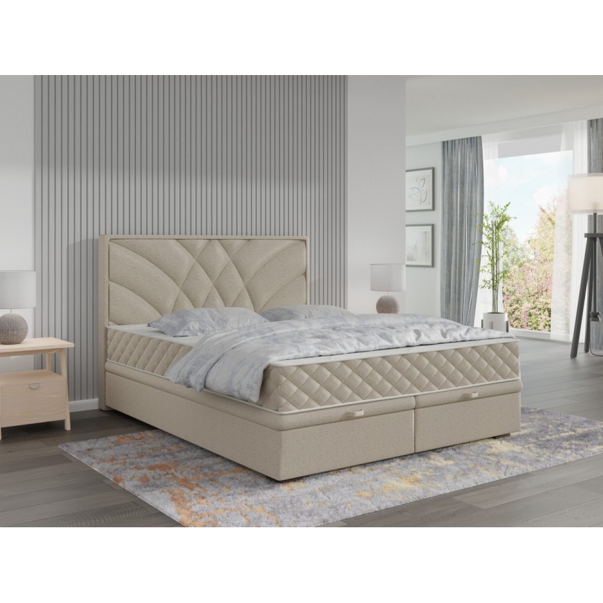 Lit tapissé avec matelas et espace de rangement GINA 160x200 cm beige