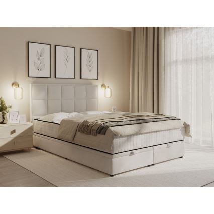 Lit double rembourré avec matelas et espace de rangement GRACE 180x200 cm beige