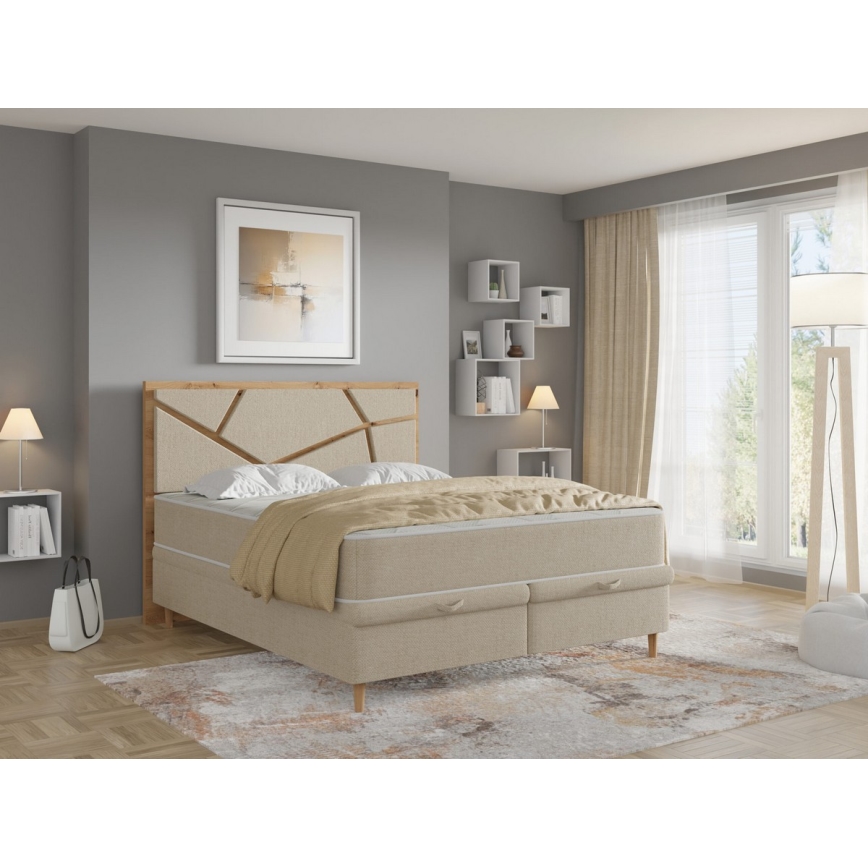 Lit tapissé avec matelas et espace de rangement NAOMI 160x200 cm beige