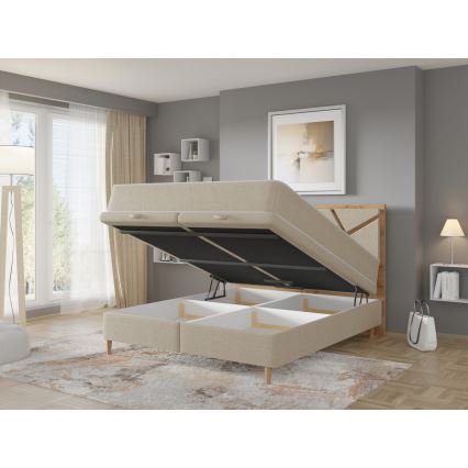 Lit tapissé avec matelas et espace de rangement NAOMI 160x200 cm beige
