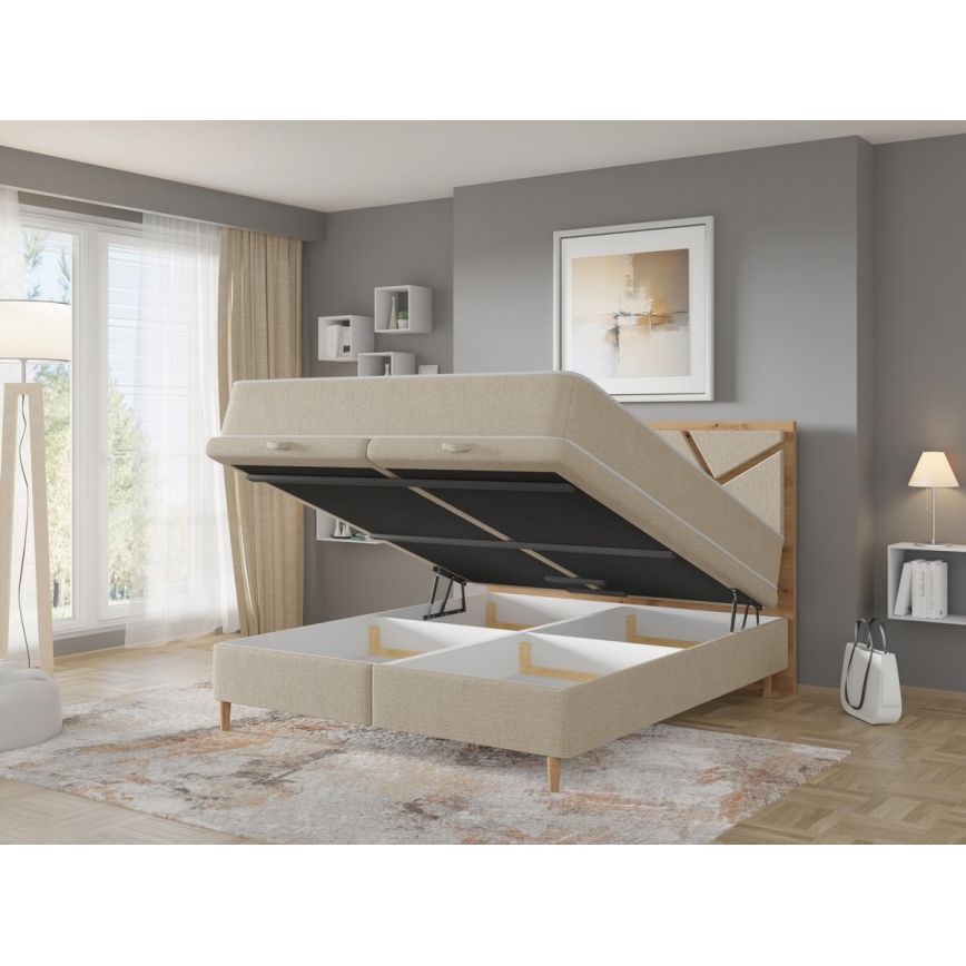Lit tapissé avec matelas et espace de rangement NAOMI 160x200 cm beige