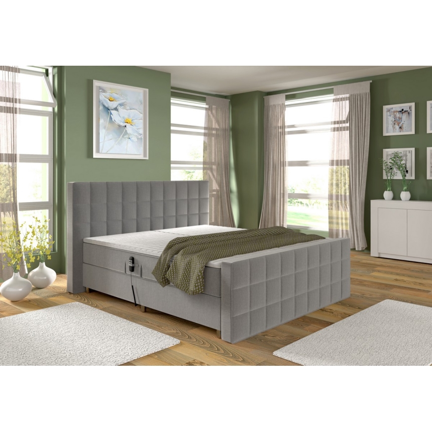 Lit électrique rembourrée avec réglage électrique, matelas et surmatelas HELEN 180x200 cm gris