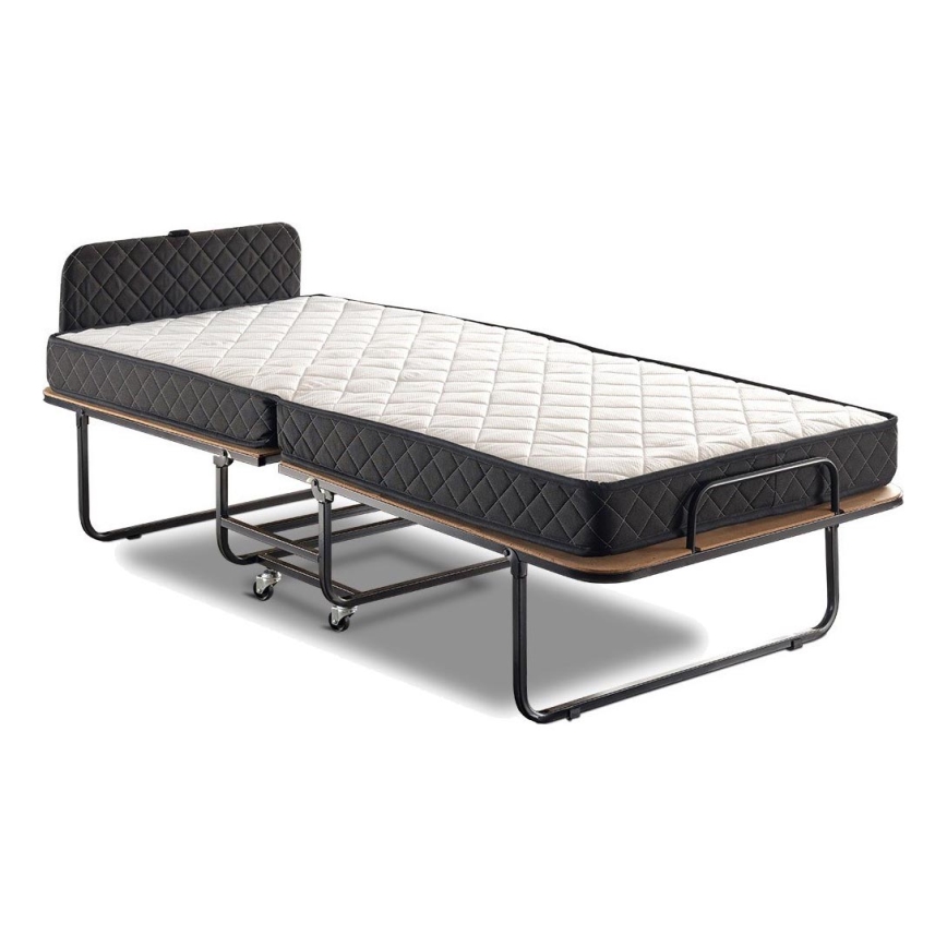 Lit pliant en métal avec matelas HERON 90 x 204 cm, blanc