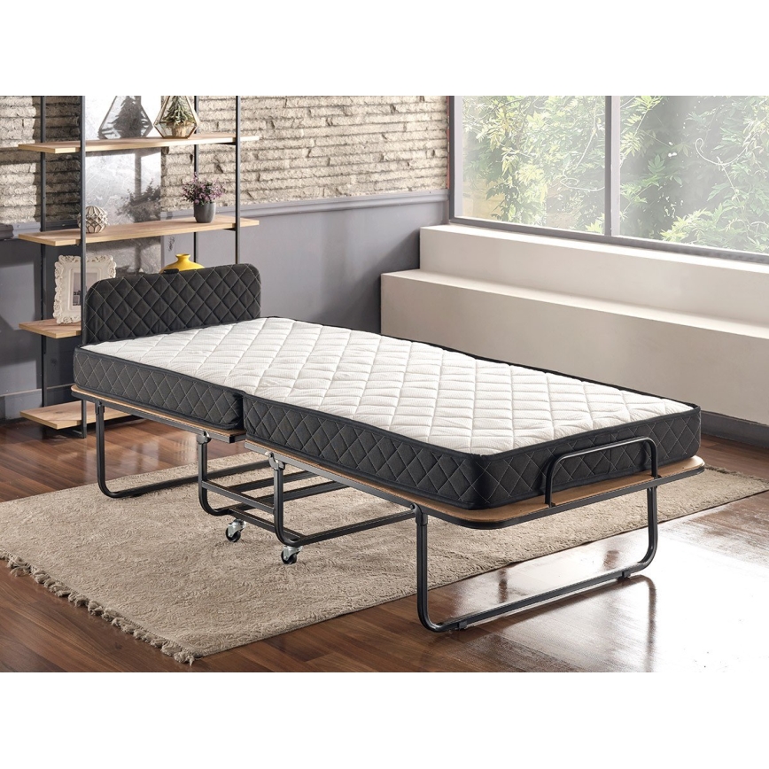 Lit pliant en métal avec matelas HERON 90 x 204 cm, blanc
