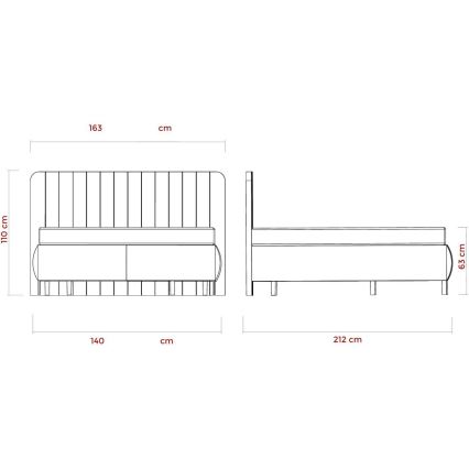 Lit rembourré ALEXA 140x200 cm avec matelas et espace de rangement, beige