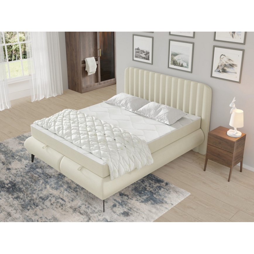 Lit rembourré ALEXA 160x200 cm avec matelas et espace de rangement, beige