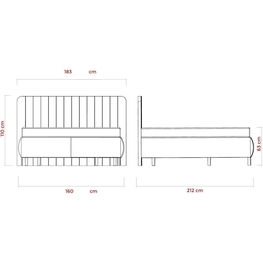Lit rembourré ALEXA 160x200 cm avec matelas et espace de rangement, beige
