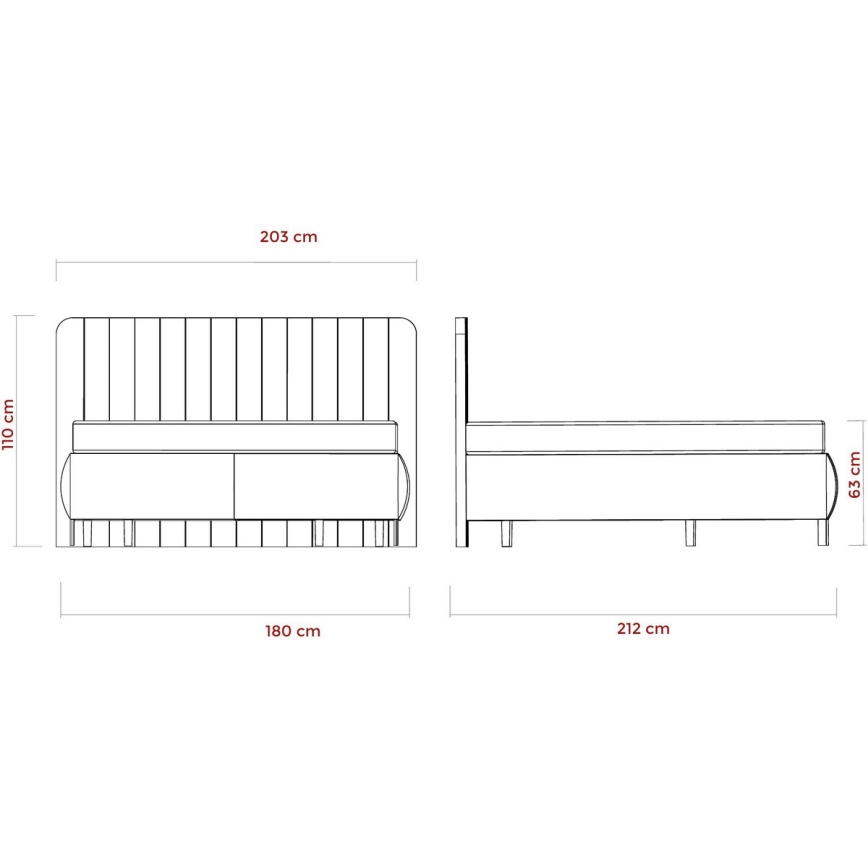 Lit rembourré ALEXA 180x200 cm beige avec matelas inclus et coffre de rangement