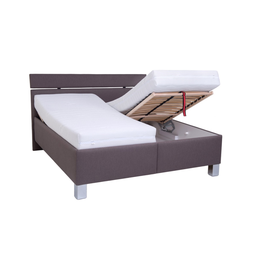 Lit rembourré ALIS 160 x 200 cm avec matelas et coffre de rangement, marron