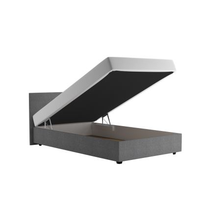 Lit rembourré avec coffre de rangement et matelas DARIA 120x200 cm gris