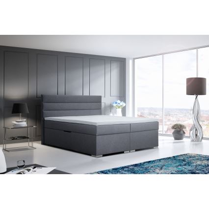 Lit rembourré avec espace de rangement et matelas avec surmatelas NEW BOLERO 160x200 cm gris
