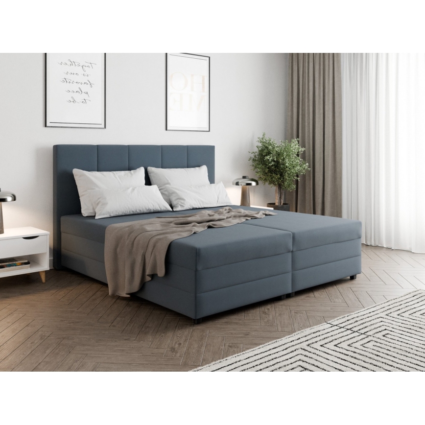 Lit rembourré avec matelas à ressorts et coffre de rangement ISABEL 160 x 200 cm, gris