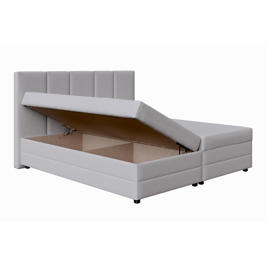 Lit rembourré ISABEL 160x200 avec matelas à ressorts et coffre de rangement, gris clair