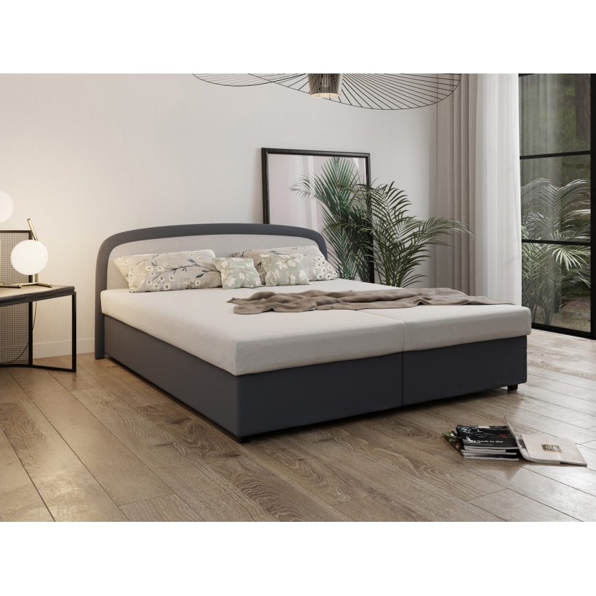 Lit rembourré avec matelas à ressorts et espace de stockage MALIA 160x200 gris