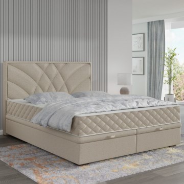 Lit rembourré avec matelas et coffre de rangement GINA 140x200 cm beige