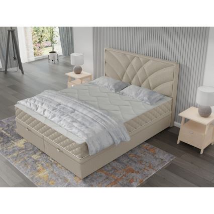 Lit rembourré avec matelas et coffre de rangement GINA 140x200 cm beige