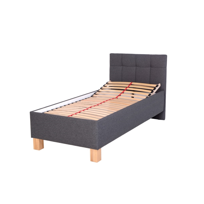 Lit rembourré avec matelas et coffre de rangement MARIA ONE 90x200 cm gris