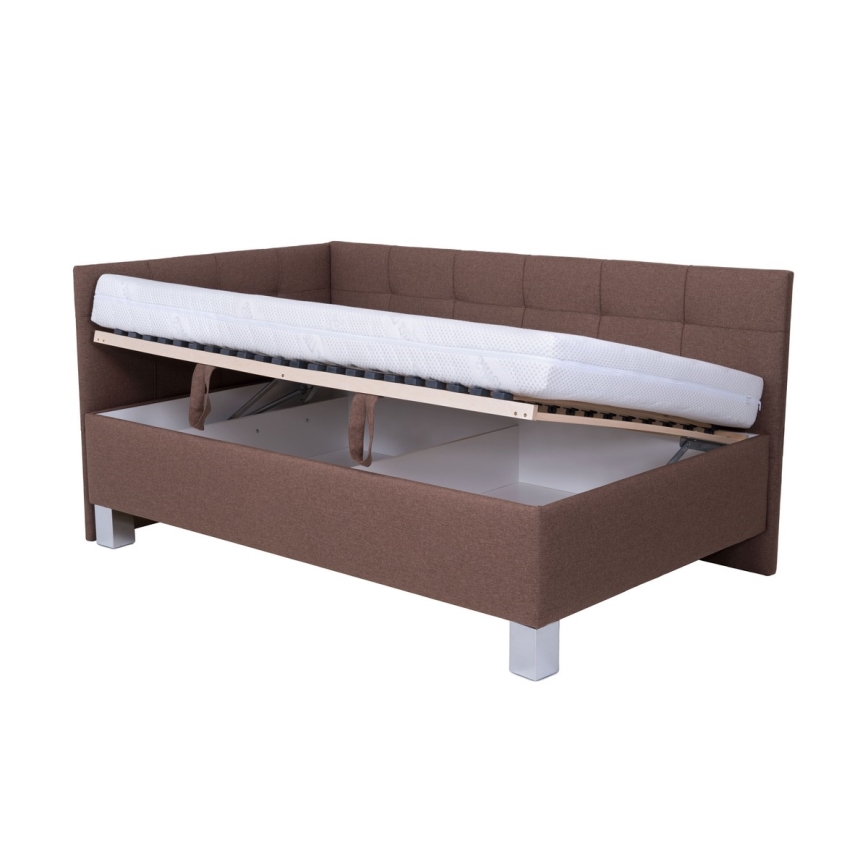 Lit rembourré avec matelas et coffre de rangement MARIA PETITE 120x200 cm marron