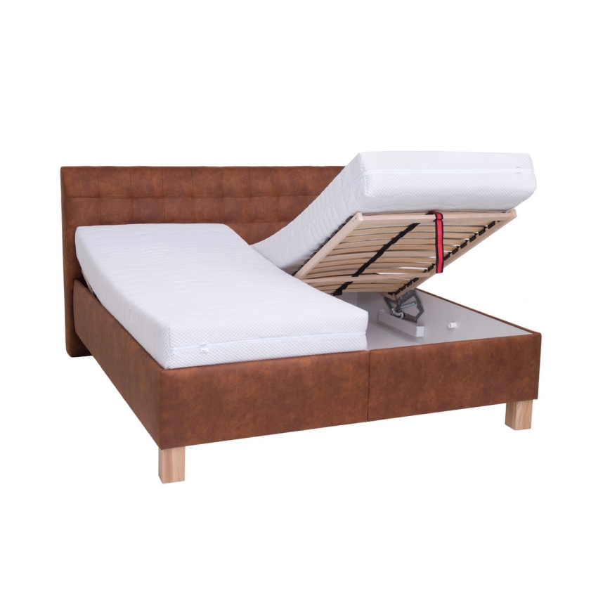 Lit rembourré avec matelas et coffre de rangement VIOLET 160 x 200 cm, brun cognac