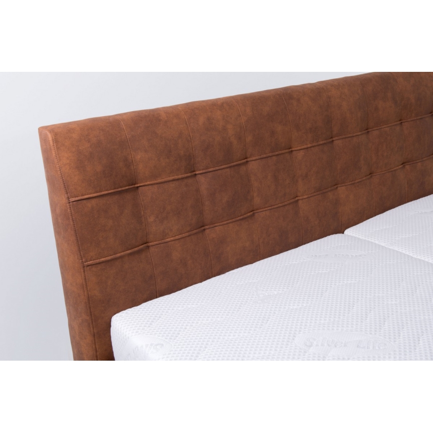 Lit rembourré avec matelas et coffre de rangement VIOLET 160 x 200 cm, brun cognac