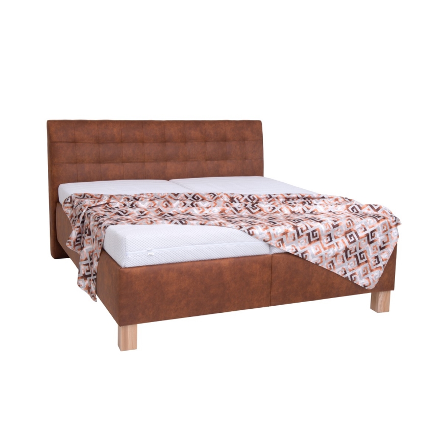 Lit rembourré avec matelas et coffre de rangement VIOLET 160 x 200 cm, brun cognac