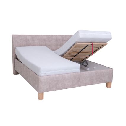 Lit rembourré avec matelas et coffre de rangement VIOLET 180x200 cm beige