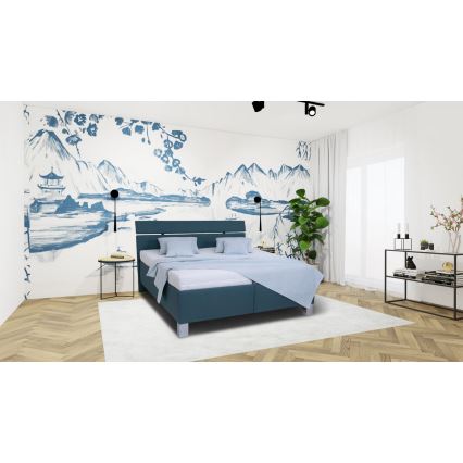 Lit rembourré avec matelas et espace de stockage ALIS 160x200 cm bleu pétrole