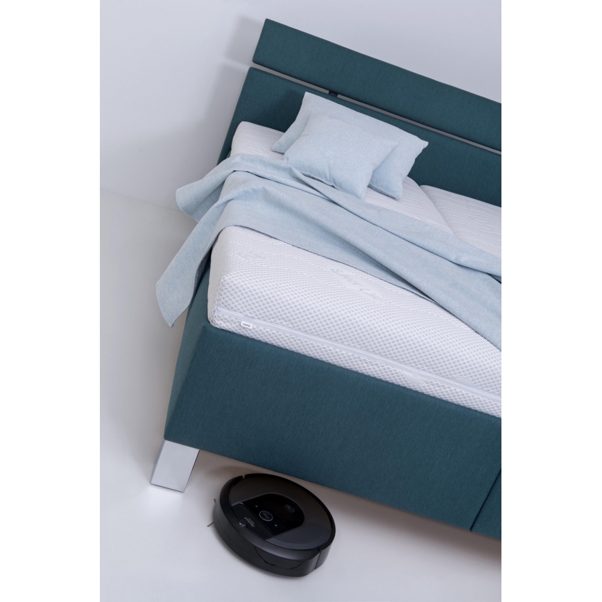 Lit rembourré avec matelas et espace de stockage ALIS 160x200 cm bleu pétrole