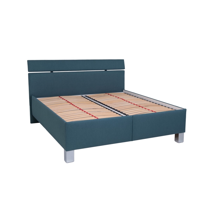 Lit rembourré avec matelas et espace de stockage ALIS 160x200 cm bleu pétrole