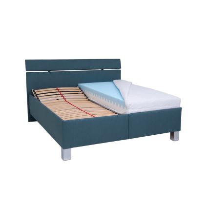 Lit rembourré avec matelas et espace de stockage ALIS 160x200 cm bleu pétrole