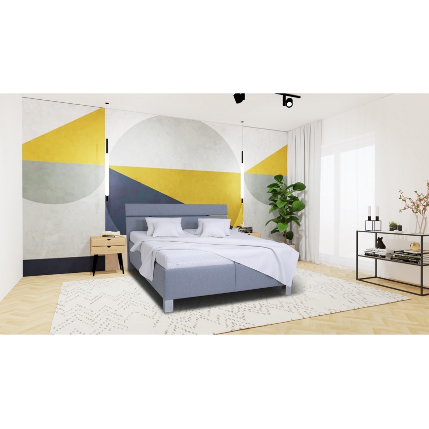 Lit rembourré avec matelas et espace de stockage ALIS 160x200 cm gris clair