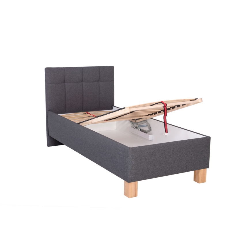 Lit rembourré avec matelas et espace de stockage MARIA ONE 90x200 cm gris