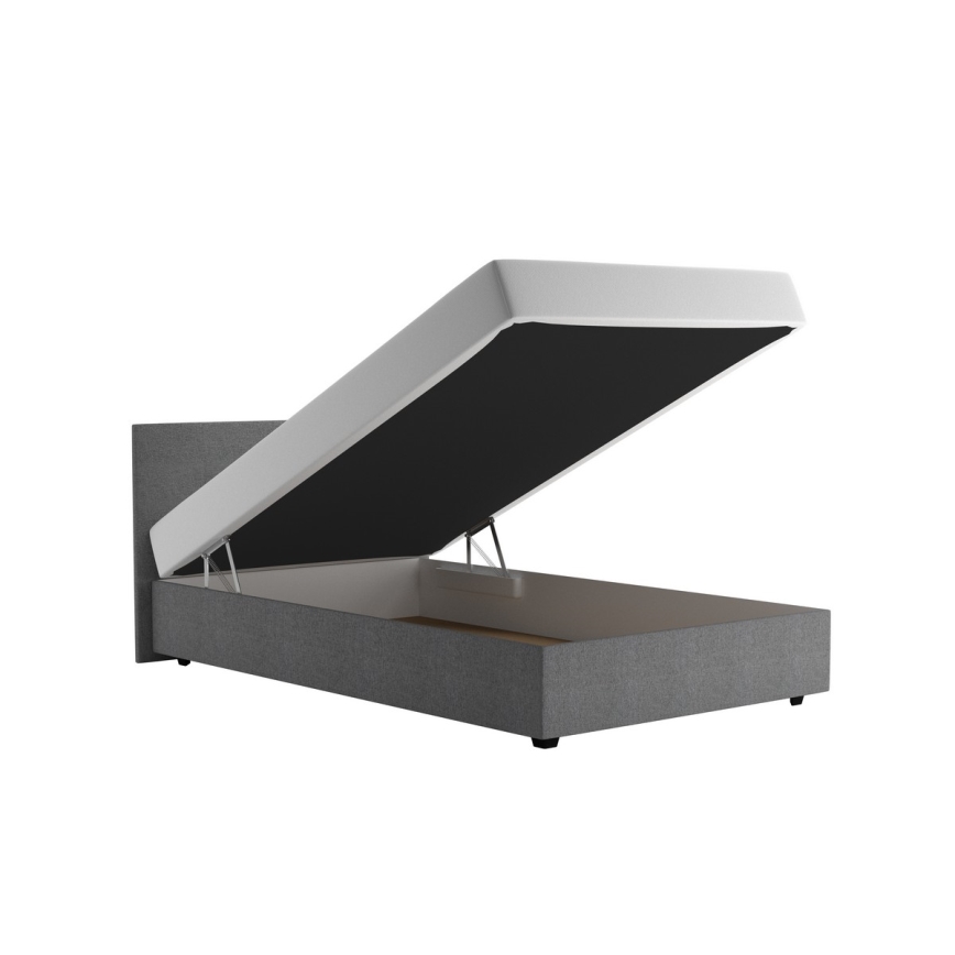 Lit rembourré DARIA 120 x 200 cm avec coffre de rangement et matelas, gris