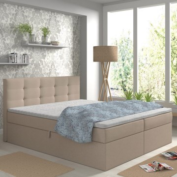 Lit rembourré EMBER 160x200 cm beige, avec matelas, surmatelas et coffre de rangement